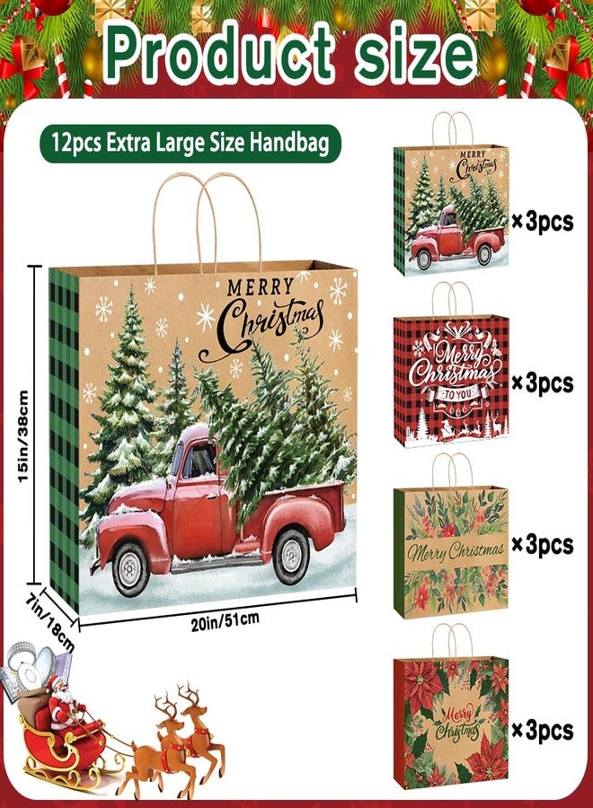 YUJUN 12PCS Extra Large Christmas Gift Paper Bags, Xmas Jumbo Kraft Tote Bags for Gifts Treat Shopping Wrapping Bags for Christmas Holiday New Year Party Favors Supplies - Image 2